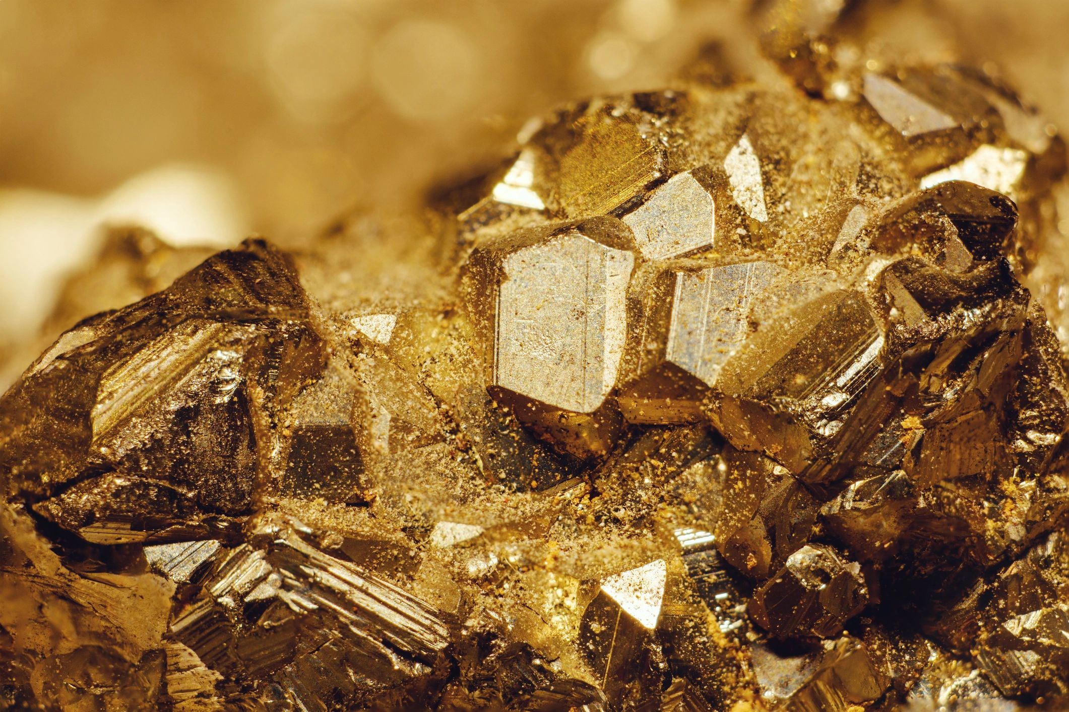 Pyrite mineral crystals close-up