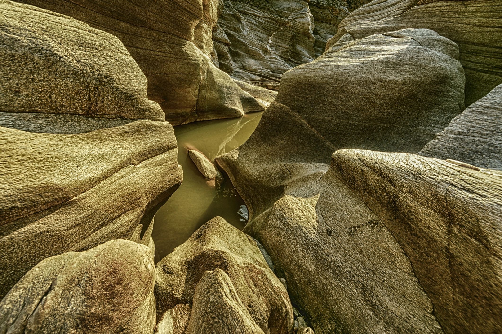 Narrow canyon walls showing layered rock