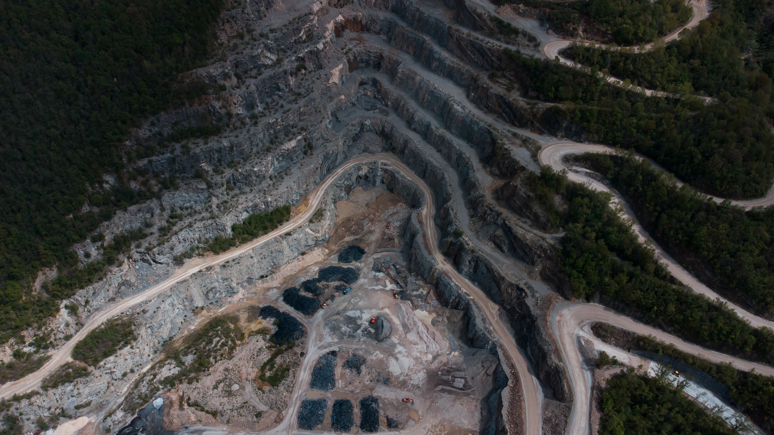 Aerial view of a limestone quarry
