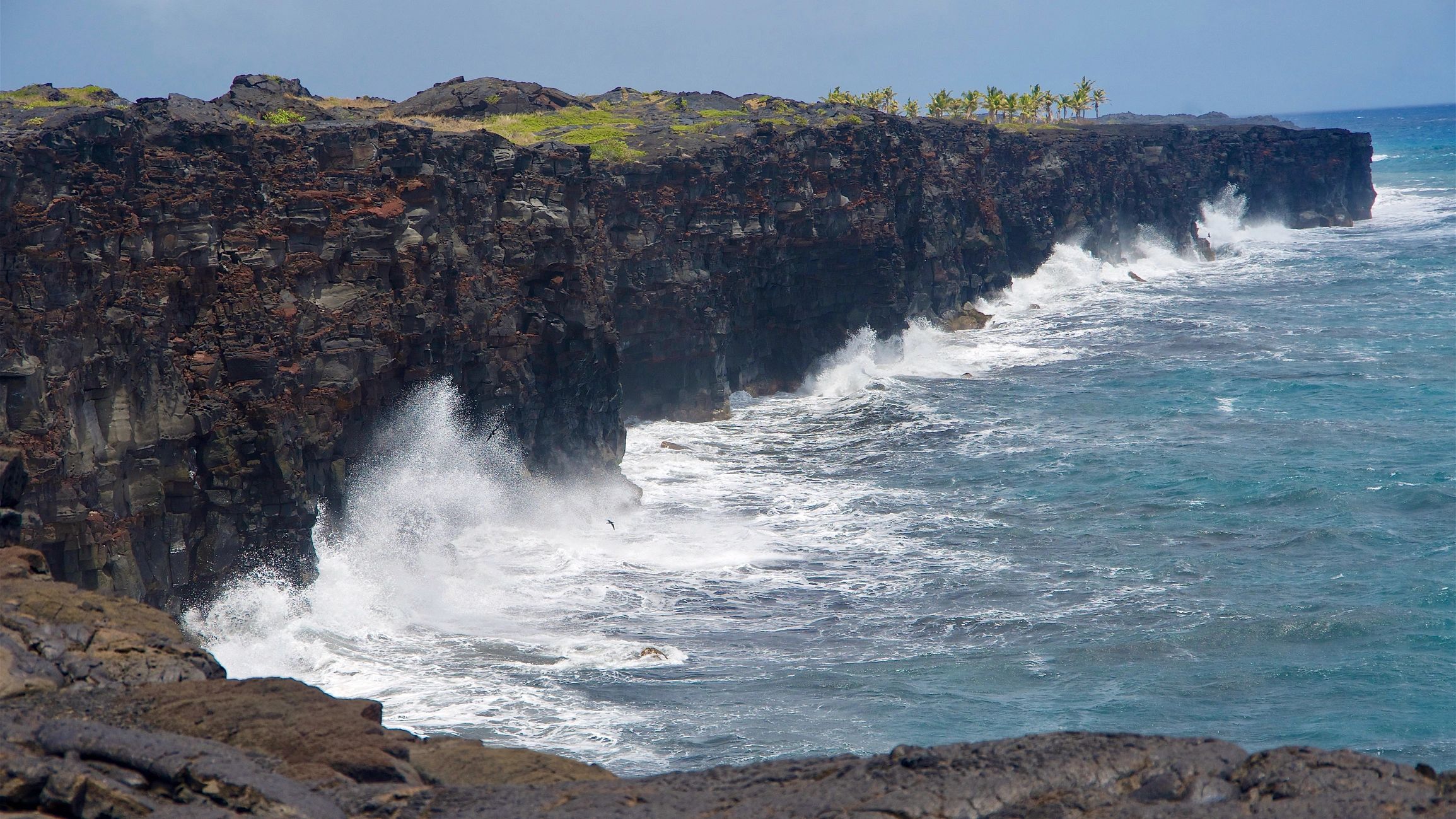 Waves crashing on a lava rock coastline on Hawaii's Big Island