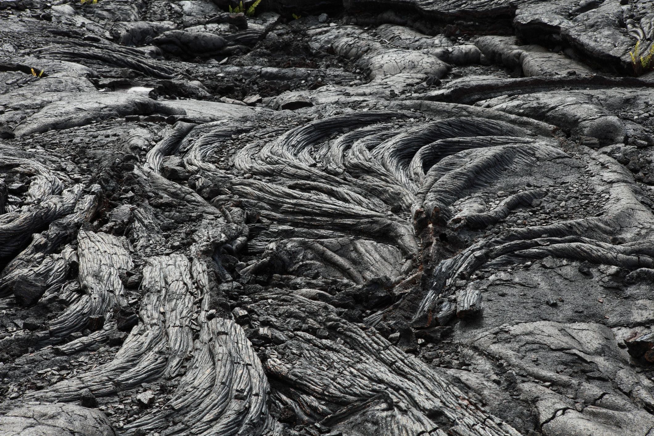 Close-up of ropey lava flow texture (pahoehoe) in Hawaii
