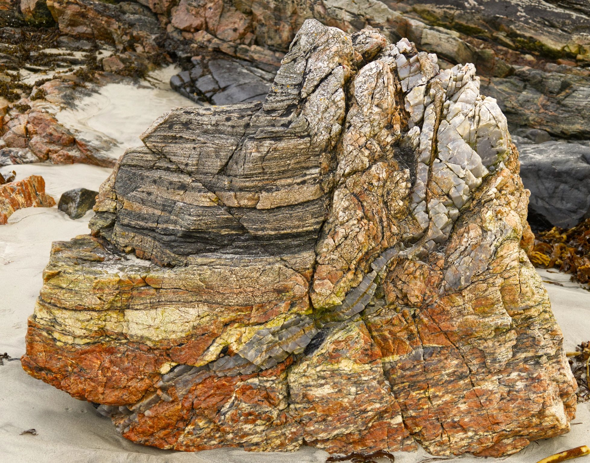 Banded gneiss rock surface