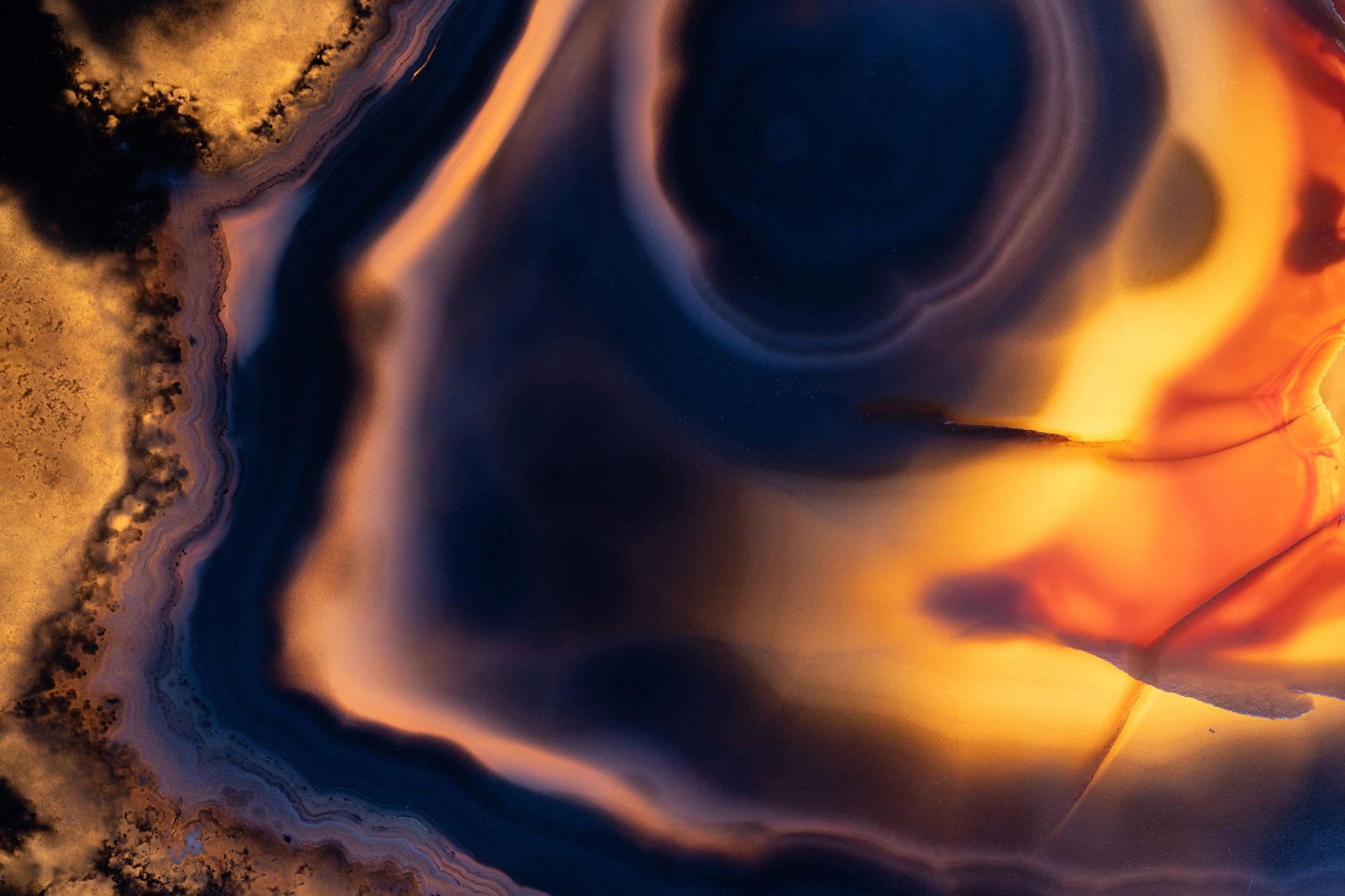 Backlit agate mineral close up