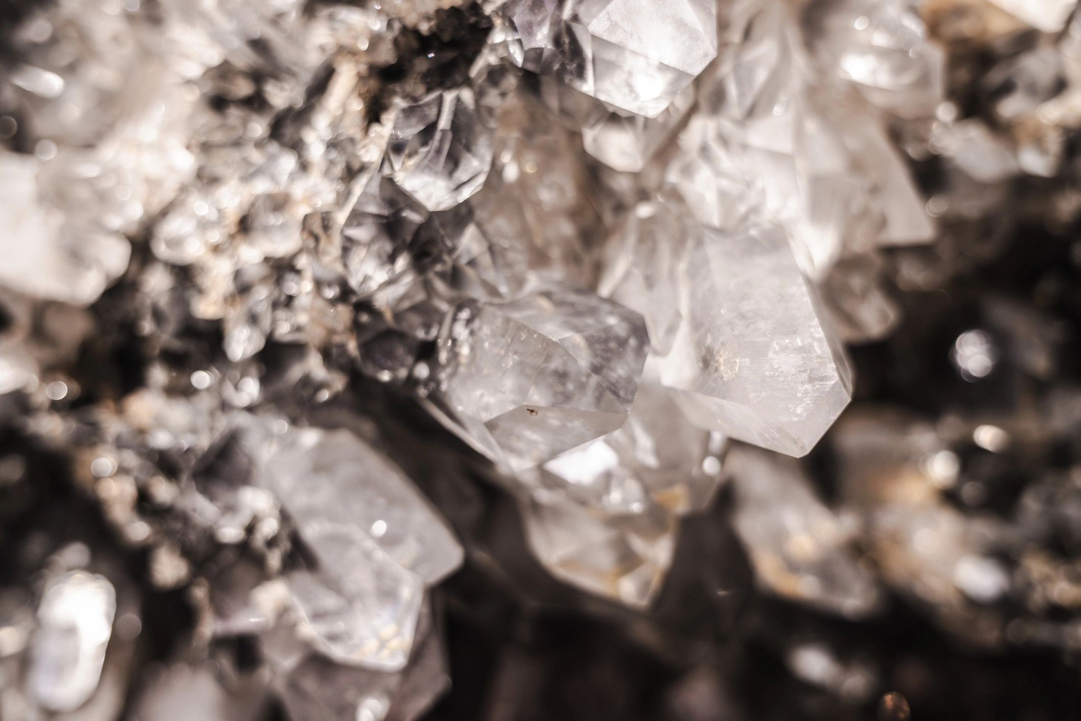 Cluster of natural quartz crystals with translucent facets