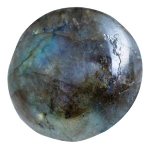 Polished labradorite palm stone (hand-sized) isolated on white background